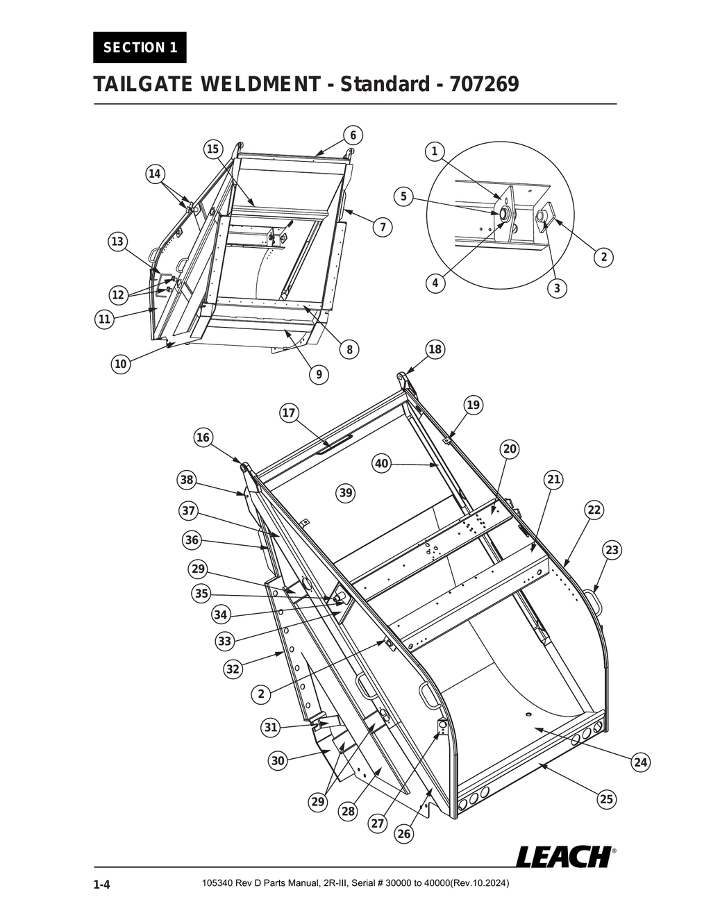 2R-III 30K/40K - PG 004 - Section 1 - TAILGATE WELDMENT - Standard - 707269