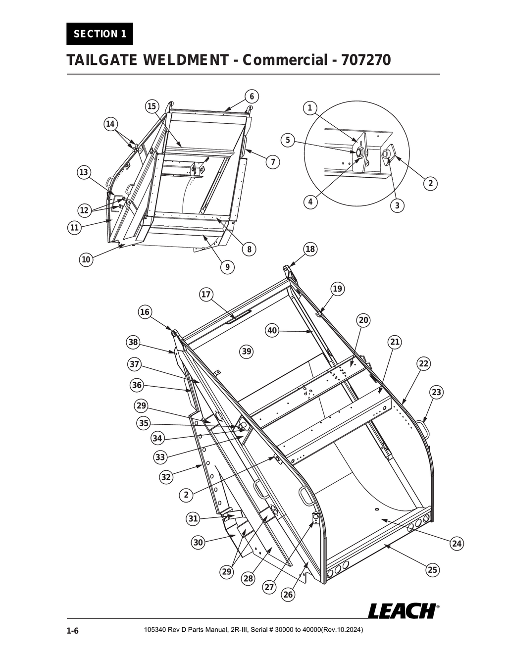 2R-III 30K/40K - PG 006 - Section 1 - TAILGATE WELDMENT - Commercial - 707270